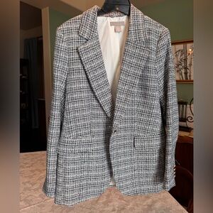 Elegant Black, White and Blue Tweed Blazer